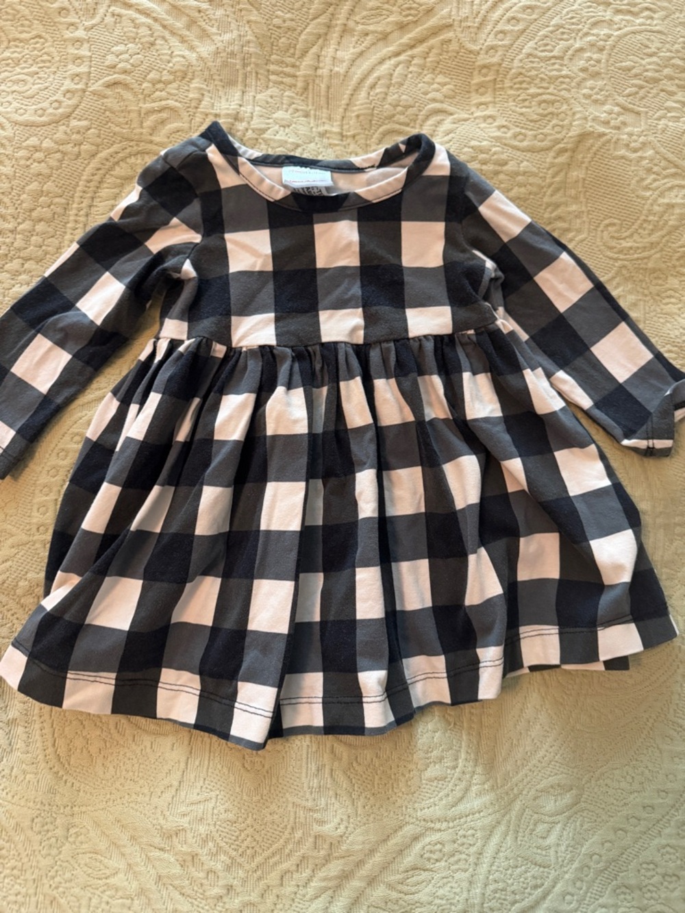 Hanna Andersson Black and Cream Buffalo Check Long-Sleeve Dress